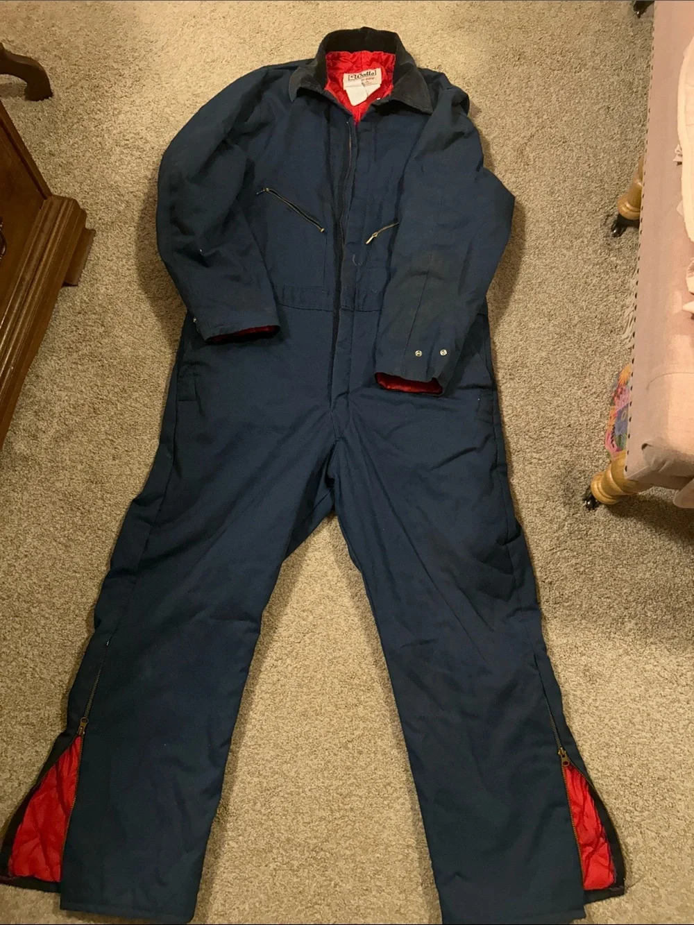 Walls snow suit. Navy Blue One-Piece Snow Suit with Red Lining. XL